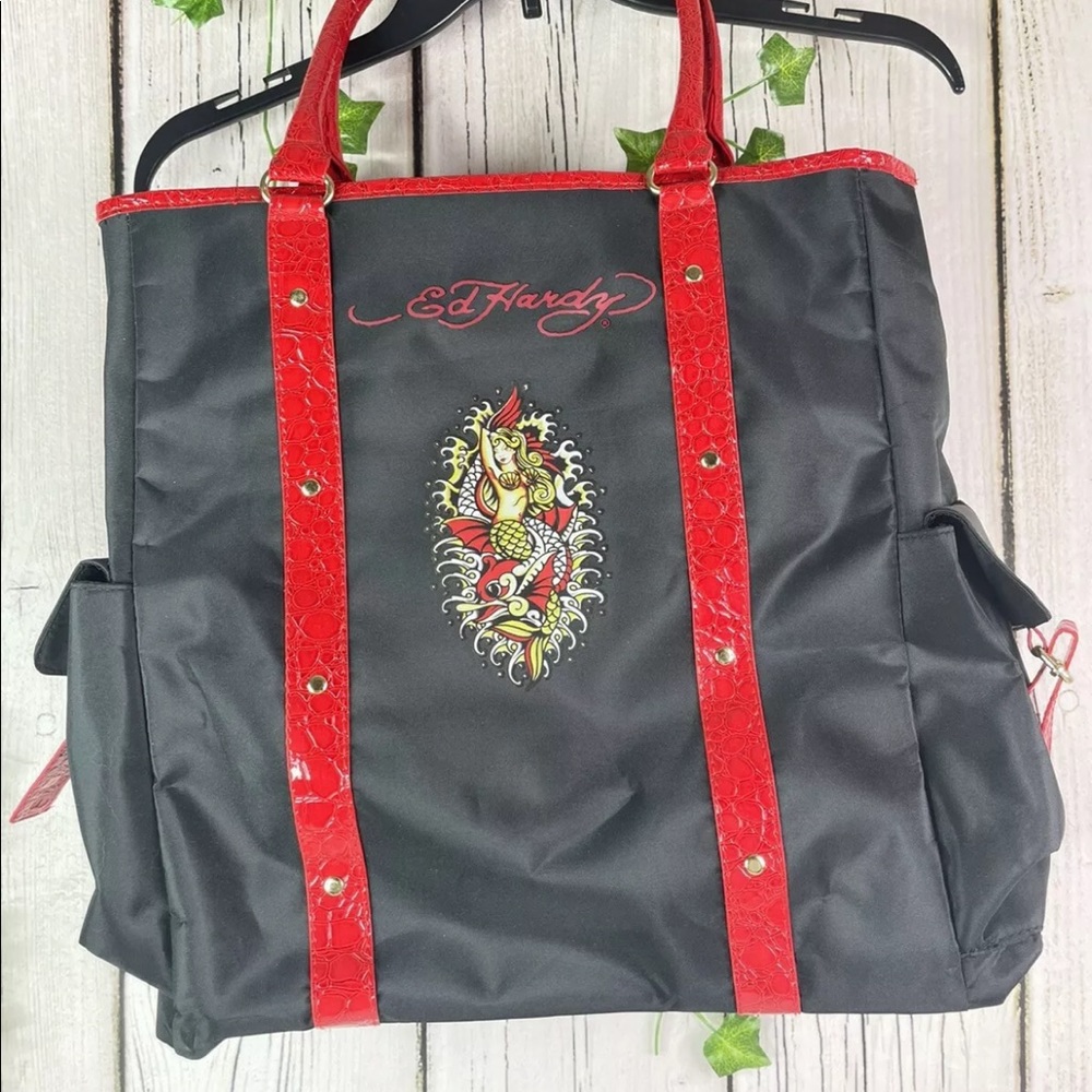Vintage Don Ed Hardy by Christian Audigier Mermaid Black Tote Handbag
